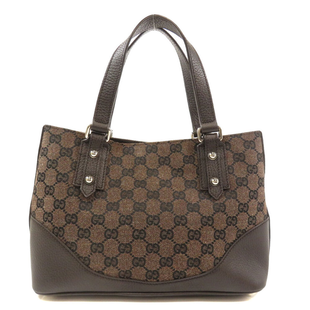 Gucci handbag leather GG Shoulder Brown canvas trim Bag
